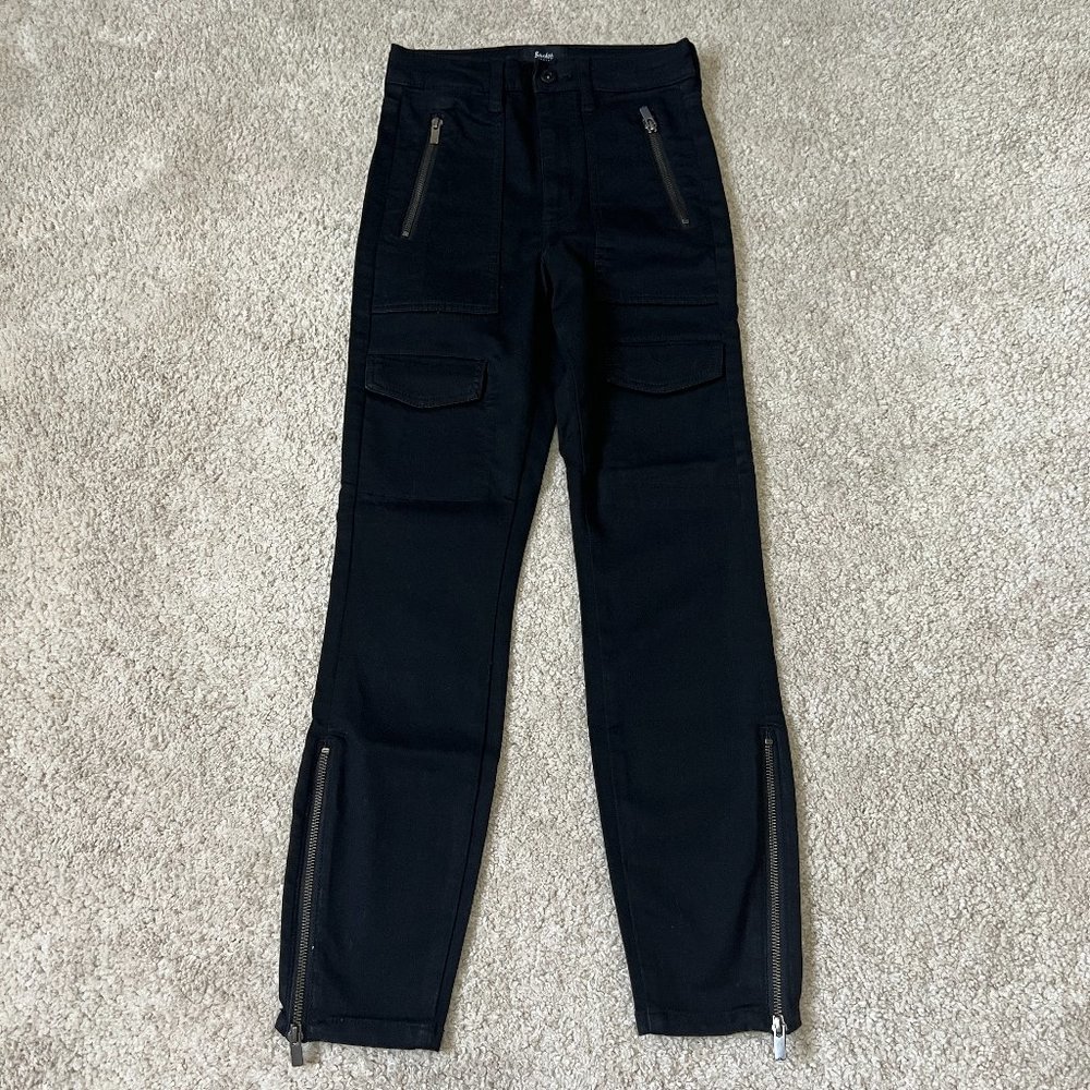 Bardot Jeans Size 24 Black Cargo Skinny Zip Ankle Pockets High Rise Denim